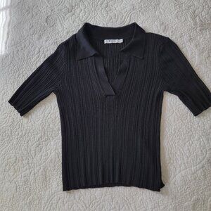 Ribbed knit polo top